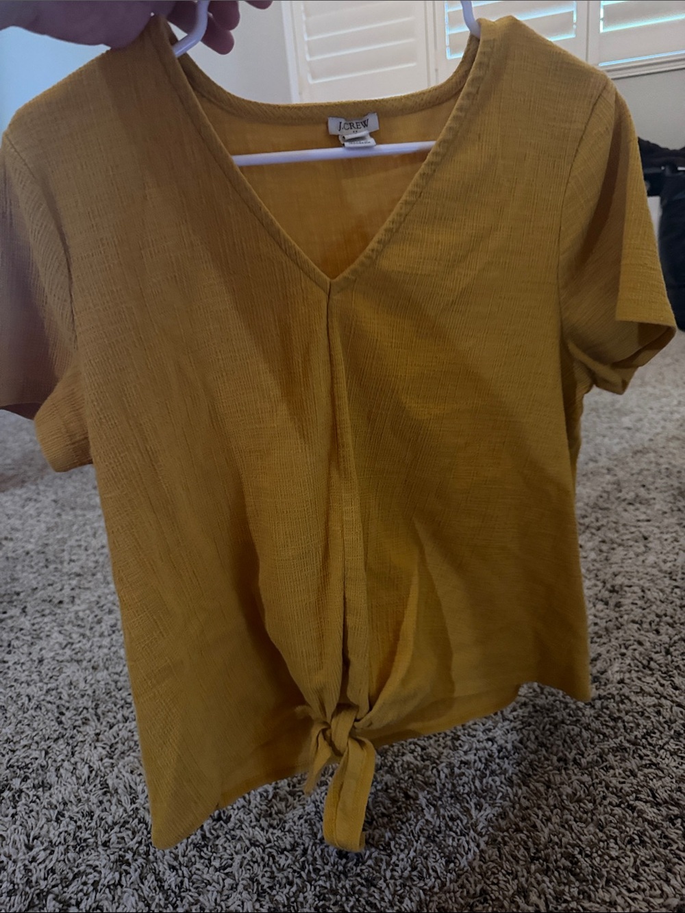 J. Crew Mustard V-Neck Tie-Front Crop Top